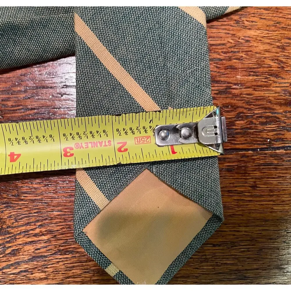 Vintage Stark Bros. Since 1922 Green & Yellow Striped Wool Blend Tie Classic 52
